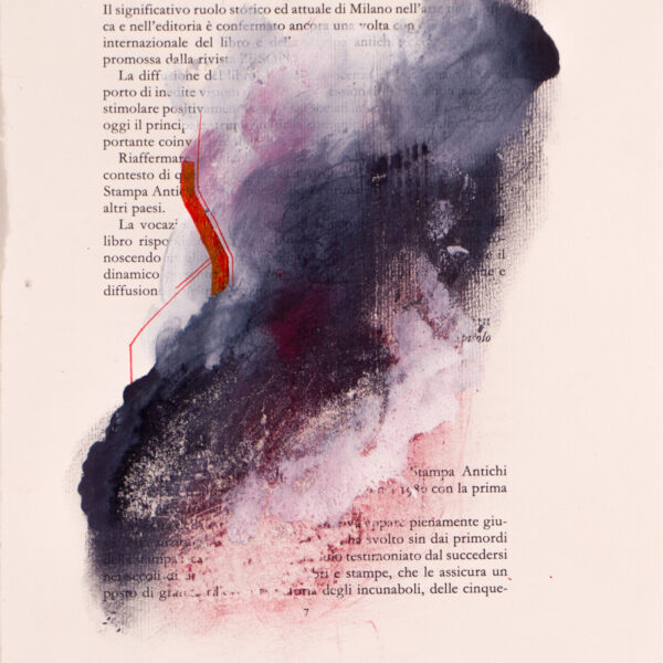 Suezo, Untitled, 2016, ink, acrylic and collage on book page, 27,8 x 20,9 cm