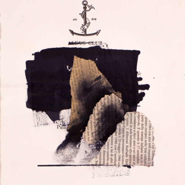 Suezo, Untitled, 2016, ink and collage on book page, 27,8 x 20,9 cm