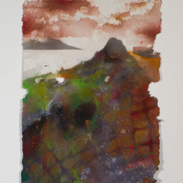 Suezo, Untitled, 2023, oil, oil pastel and spray paint on handmade paper, 32 x 22 cm