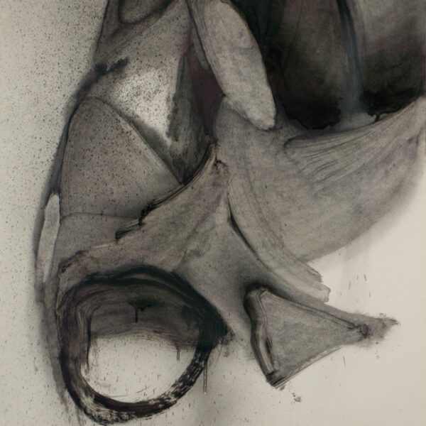 Suezo, Untitled, 2019, ink, spray paint and oil on paper, 100 x 55 cm
