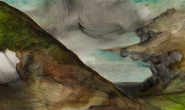 suezo, untitled, 2023, oil and spray paint on paper, 20 x 50 cm