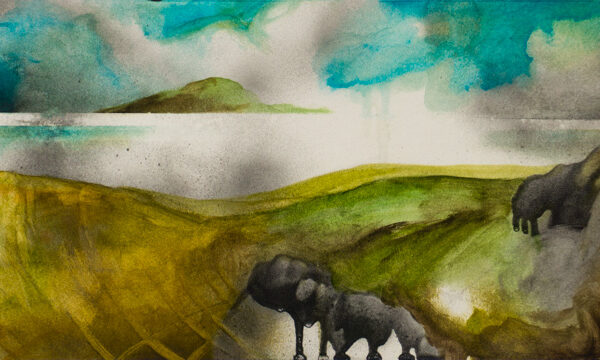 suezo, untitled, 2023, oil and spray paint on paper, 20 x 50 cm