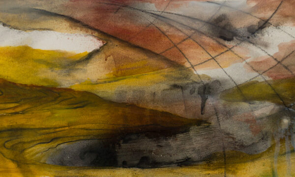 suezo, untitled, 2023, oil and spray paint on paper, 20 x 50 cm