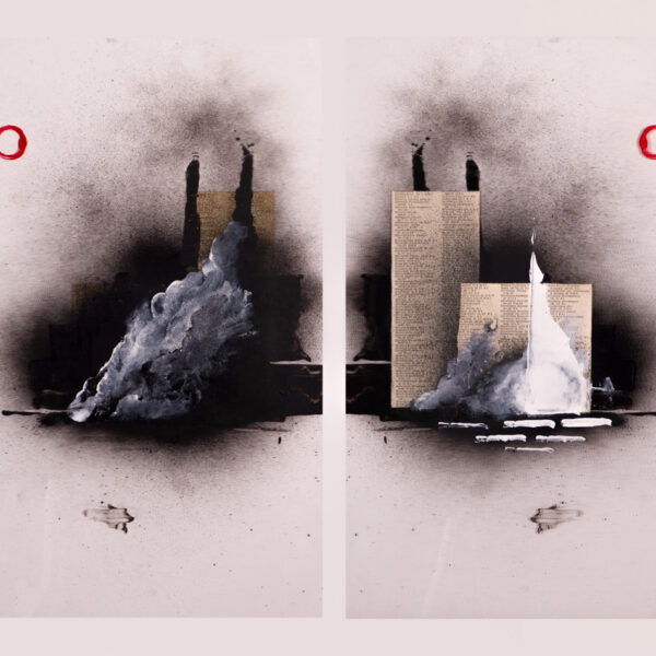 Suezo, Untitled, 2016, ink, spray paint and collage on acetate, recto/verso 50 x 33 cm