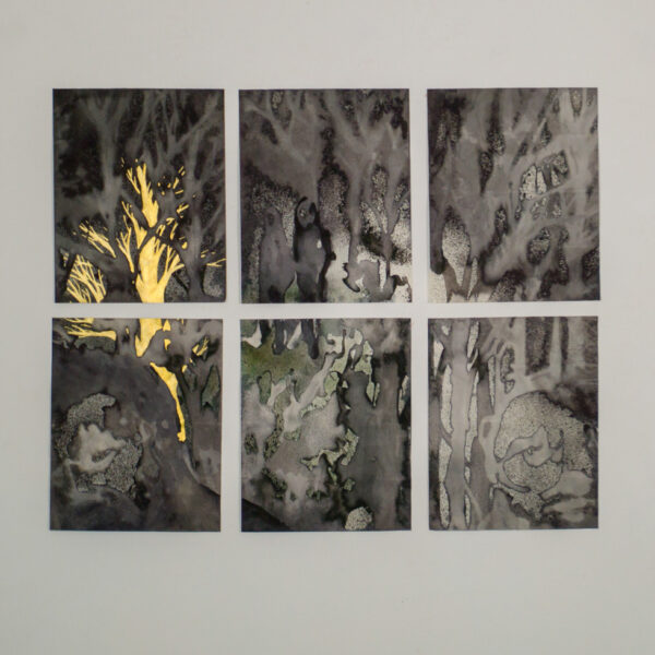 Suezo, Grid 3, 2024, china ink and ink on 6 paper sheets, overall 72 x 58,5 cm
