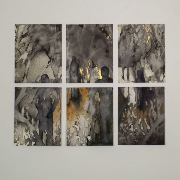 Suezo, Grid 4, 2024, china ink and ink on 6 paper sheets, overall 72 x 58,5 cm