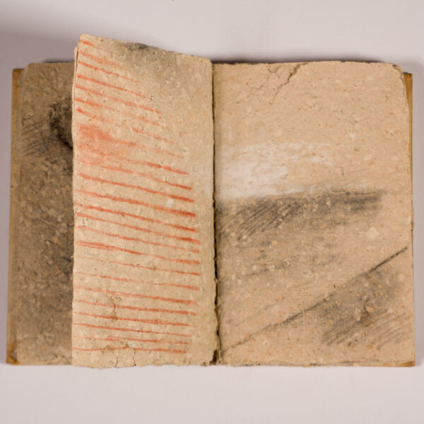 Suezo, Untitled, 2016, charcoal and colored pencil on artist handmade paper, handbound artist book, 26 pages, 16 x 10,5 x 2 cm, open